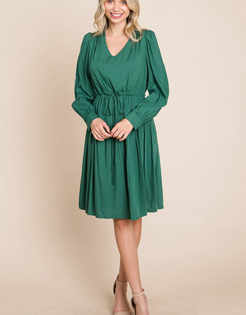 Load image into Gallery viewer, Long Sleeve Tiered Waist String Ruched Dress
