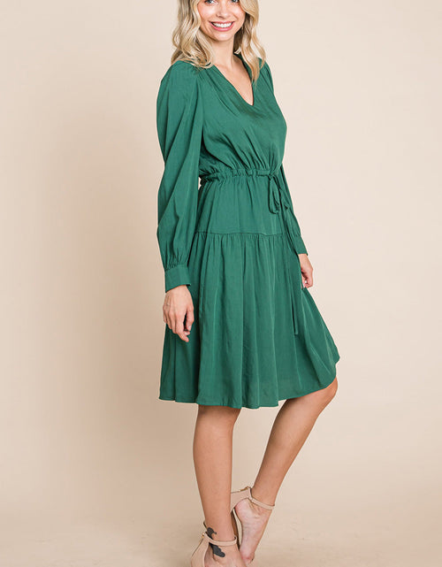 Load image into Gallery viewer, Long Sleeve Tiered Waist String Ruched Dress
