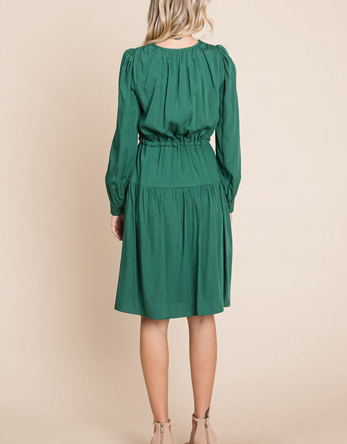 Load image into Gallery viewer, Long Sleeve Tiered Waist String Ruched Dress
