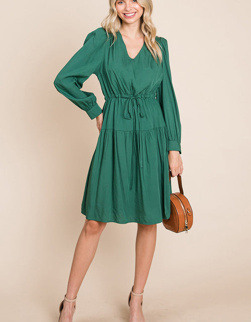 Load image into Gallery viewer, Long Sleeve Tiered Waist String Ruched Dress
