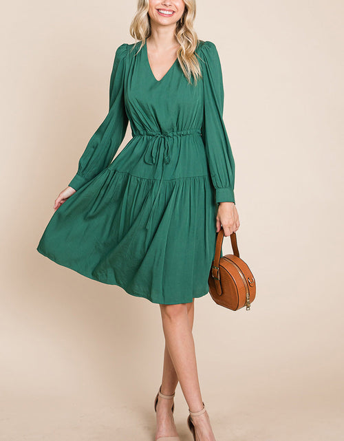 Load image into Gallery viewer, Long Sleeve Tiered Waist String Ruched Dress
