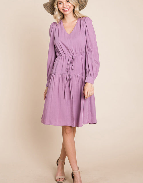 Load image into Gallery viewer, Long Sleeve Tiered Waist String Ruched Dress
