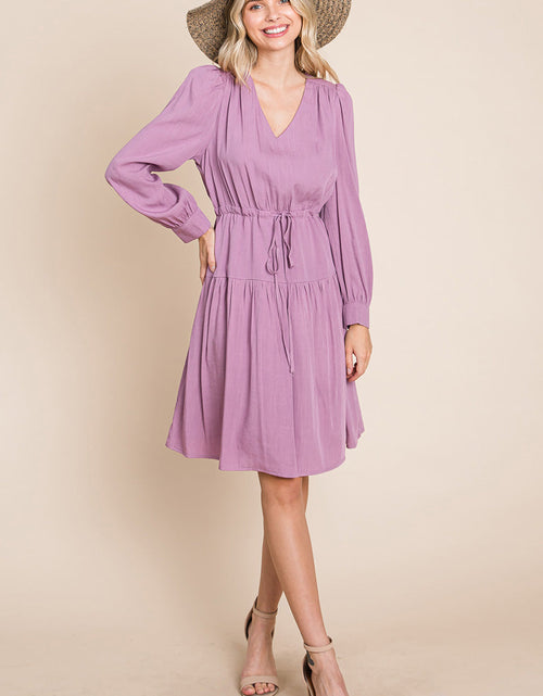 Load image into Gallery viewer, Long Sleeve Tiered Waist String Ruched Dress
