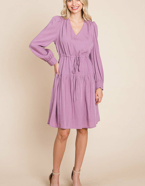 Load image into Gallery viewer, Long Sleeve Tiered Waist String Ruched Dress
