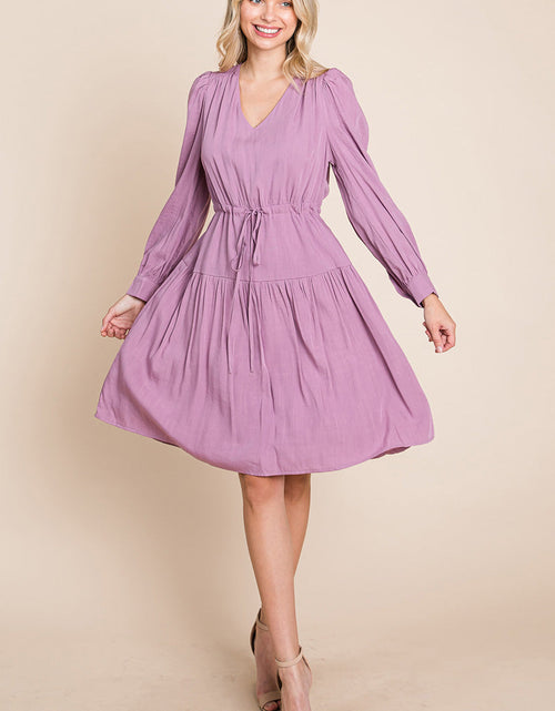 Load image into Gallery viewer, Long Sleeve Tiered Waist String Ruched Dress
