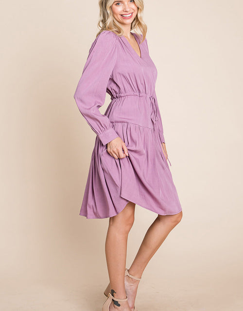 Load image into Gallery viewer, Long Sleeve Tiered Waist String Ruched Dress
