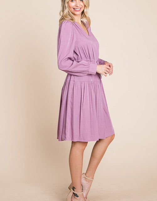 Load image into Gallery viewer, Long Sleeve Tiered Waist String Ruched Dress
