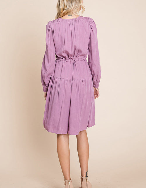 Load image into Gallery viewer, Long Sleeve Tiered Waist String Ruched Dress
