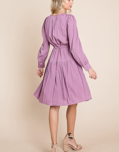 Load image into Gallery viewer, Long Sleeve Tiered Waist String Ruched Dress
