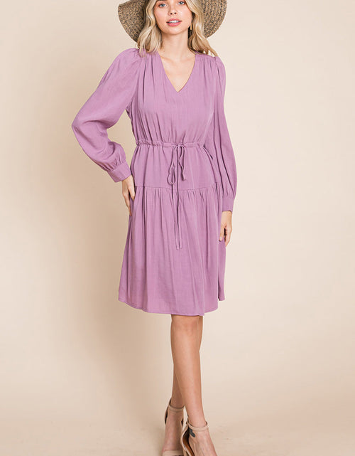 Load image into Gallery viewer, Long Sleeve Tiered Waist String Ruched Dress
