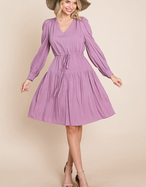 Load image into Gallery viewer, Long Sleeve Tiered Waist String Ruched Dress
