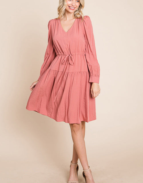 Load image into Gallery viewer, Long Sleeve Tiered Waist String Ruched Dress
