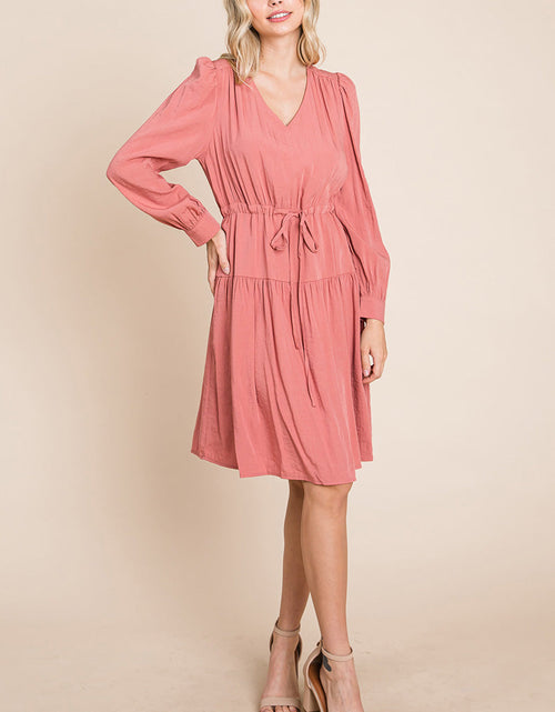 Load image into Gallery viewer, Long Sleeve Tiered Waist String Ruched Dress
