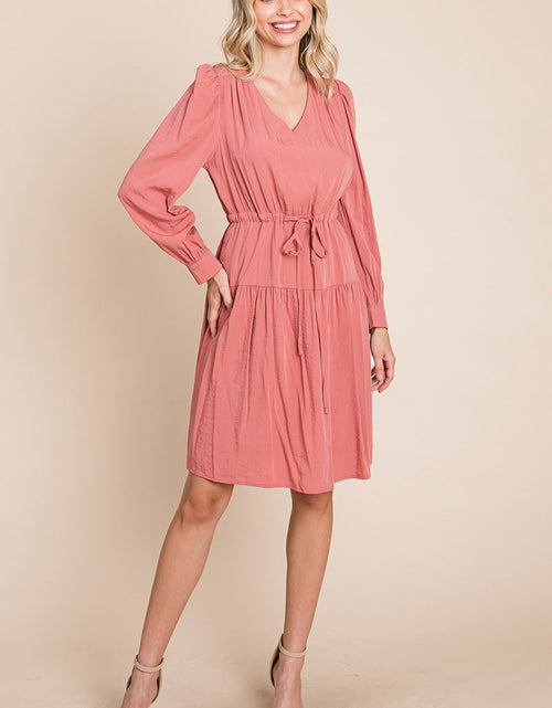 Load image into Gallery viewer, Long Sleeve Tiered Waist String Ruched Dress
