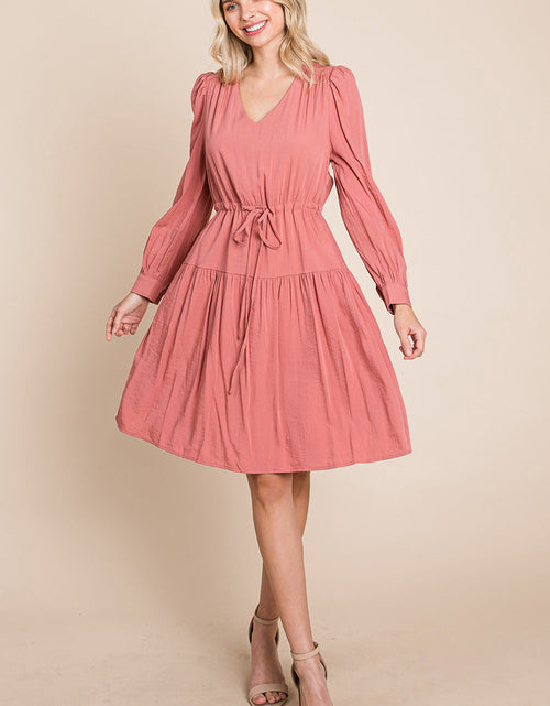 Load image into Gallery viewer, Long Sleeve Tiered Waist String Ruched Dress
