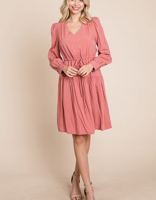 Load image into Gallery viewer, Long Sleeve Tiered Waist String Ruched Dress
