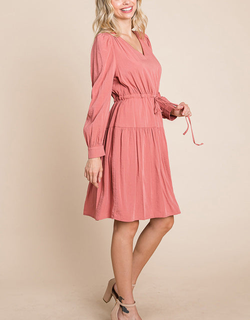 Load image into Gallery viewer, Long Sleeve Tiered Waist String Ruched Dress
