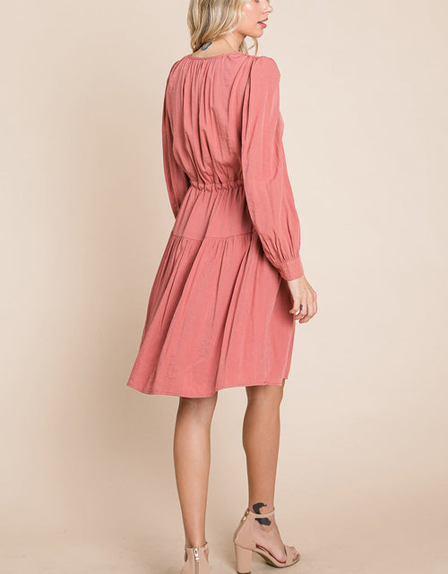 Load image into Gallery viewer, Long Sleeve Tiered Waist String Ruched Dress
