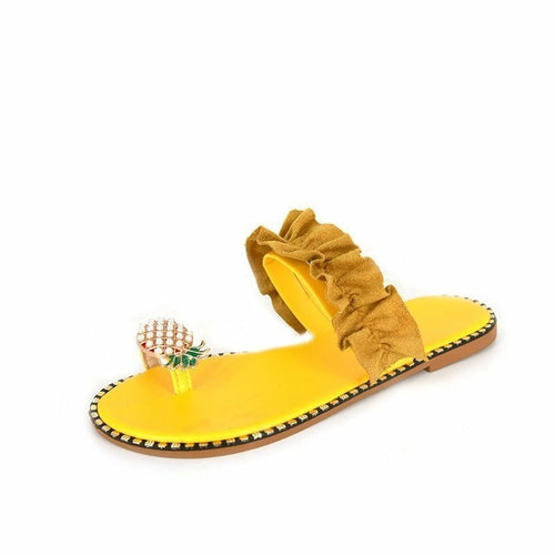 Load image into Gallery viewer, Pineapple Pearl Beach Slides Flat Toe Casual Womens Slippers
