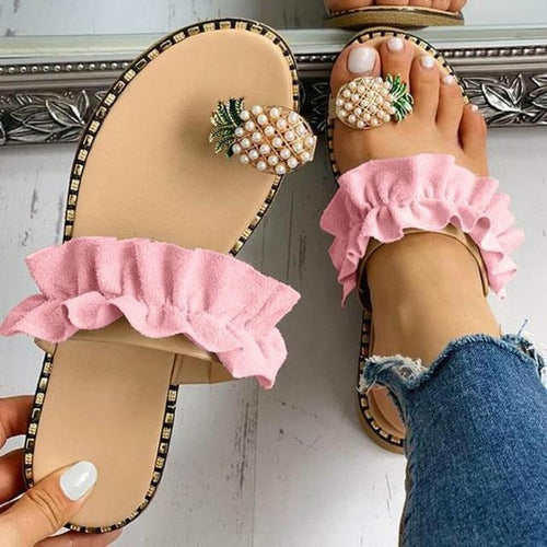 Load image into Gallery viewer, Pineapple Pearl Beach Slides Flat Toe Casual Womens Slippers
