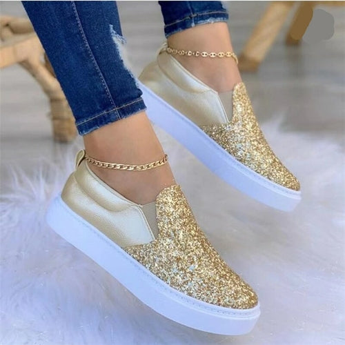 Load image into Gallery viewer, Moccasins Crystal Flat Female Loafers Shoes Gold/Black/Rose Gold
