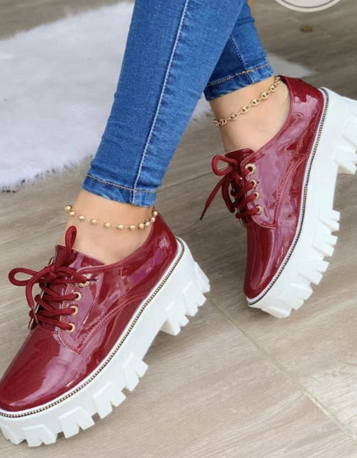 Load image into Gallery viewer, Thick Heel Increased Flat Platform Oxford Women Shoes Red/Black/Pink
