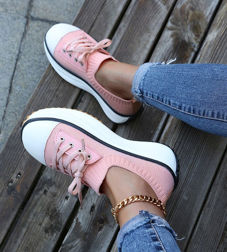 Summer Woman Vulcanize Shoes Knitted Breathable Sneakers
