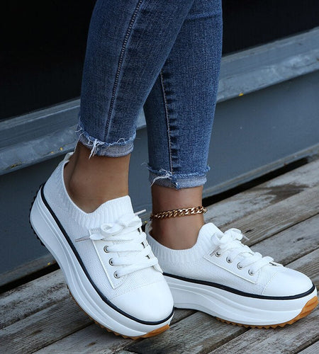 Summer Woman Vulcanize Shoes Knitted Breathable Sneakers
