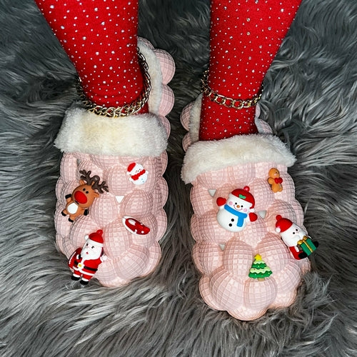 Load image into Gallery viewer, Pink Furry House Slides for Chirstmas Funny DIY Bubble Slippers
