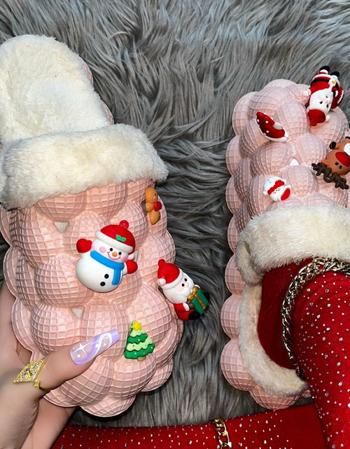 Load image into Gallery viewer, Pink Furry House Slides for Chirstmas Funny DIY Bubble Slippers
