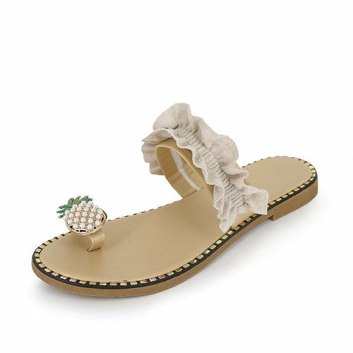 Load image into Gallery viewer, Pineapple Pearl Beach Slides Flat Toe Casual Womens Slippers
