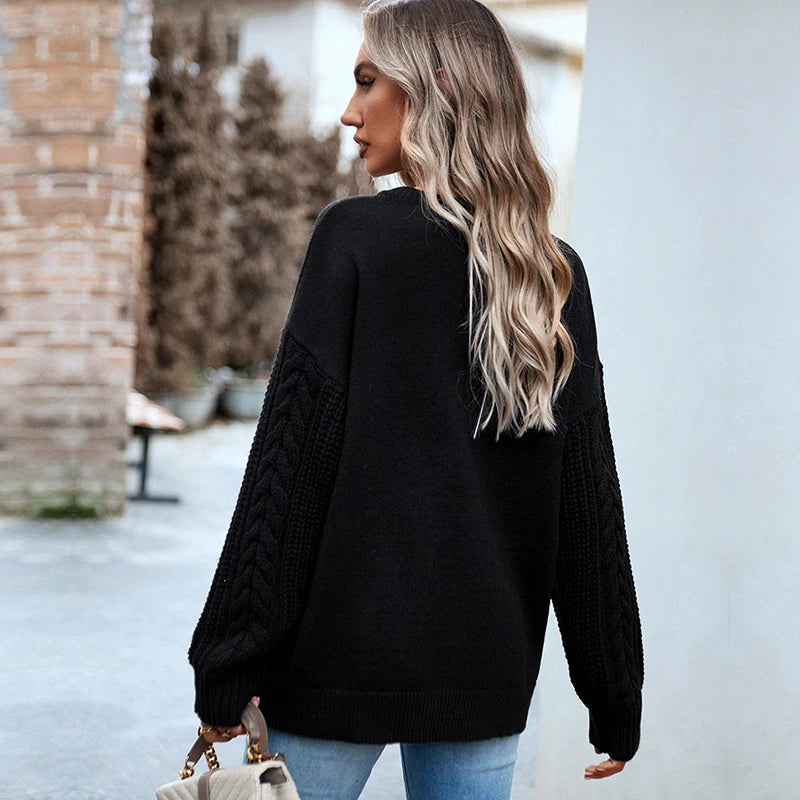 O Neck Long Sleeve Solid Color Knitted Tops For Ladies Fashion Causal