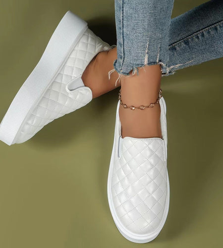Slip-on Flats Loafers Lightweight  Casual Platform Shoes White/Black