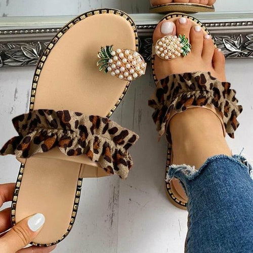 Load image into Gallery viewer, Pineapple Pearl Beach Slides Flat Toe Casual Womens Slippers
