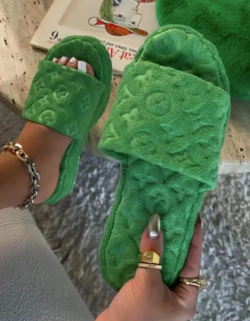 Load image into Gallery viewer, Flower Slides Fur Slippers for Women Orange/Pink/Green/Black
