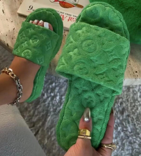 Flower Slides Thick Bottom Fur Slippers for Women