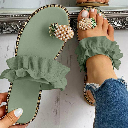 Load image into Gallery viewer, Pineapple Pearl Beach Slides Flat Toe Casual Womens Slippers
