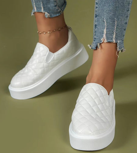 Slip-on Flats Loafers Lightweight  Casual Platform Shoes White/Black
