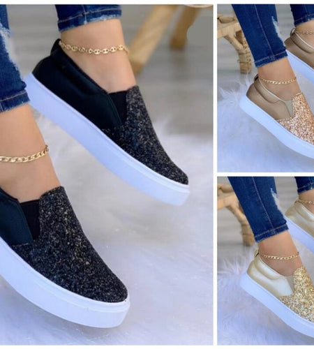 Moccasins Crystal Flat Female Loafers Shoes Gold/Black/Rose Gold