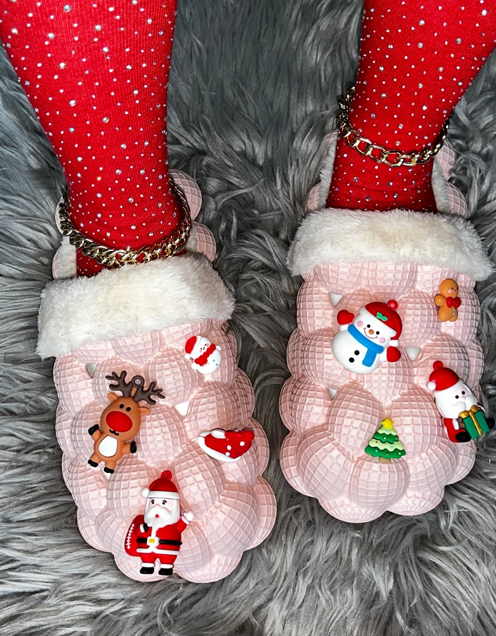 Pink Furry House Slides for Chirstmas Funny DIY Bubble Slippers