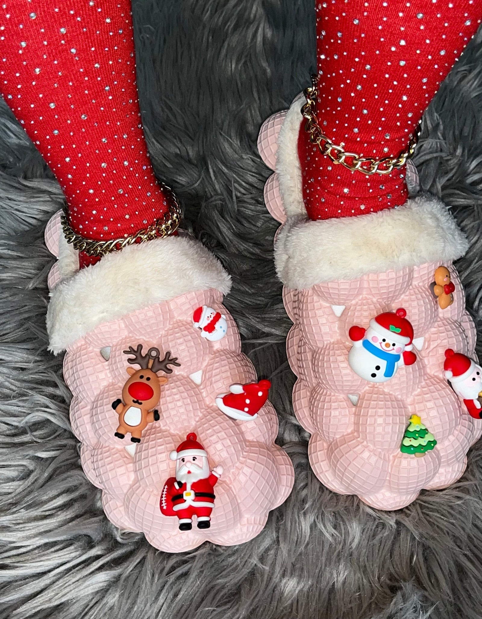 Pink Furry House Slides for Chirstmas Funny DIY Bubble Slippers