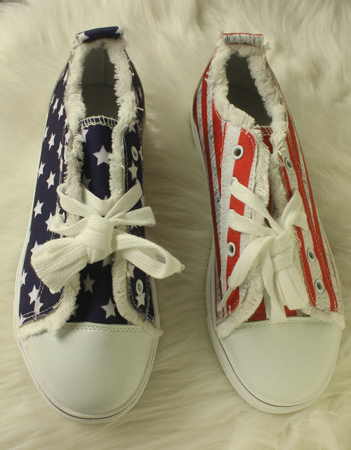 Load image into Gallery viewer, Star Striped Lace Up Sneakers Round Toe Casual Shoes
