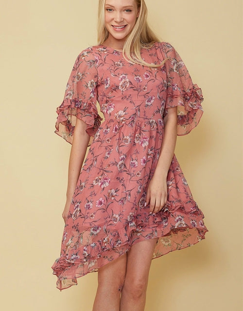 Load image into Gallery viewer, Wax Flower Asymmetrical Hi-Lo Dress
