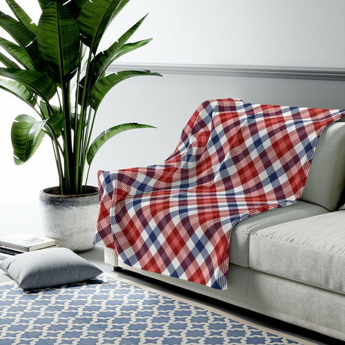 Load image into Gallery viewer, Red and Blue Plaid Plush Blanket Throw
