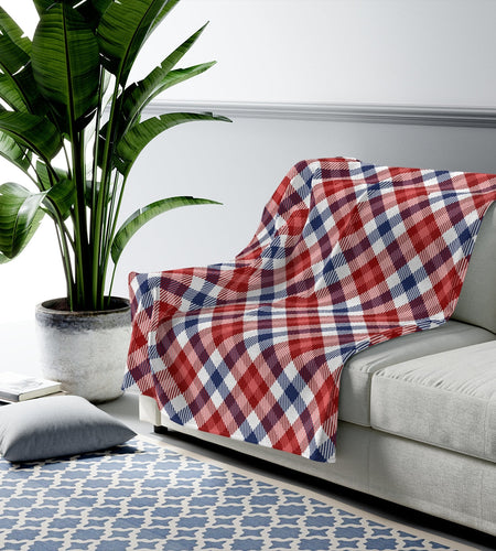 Red and Blue Plaid Plush Blanket Throw