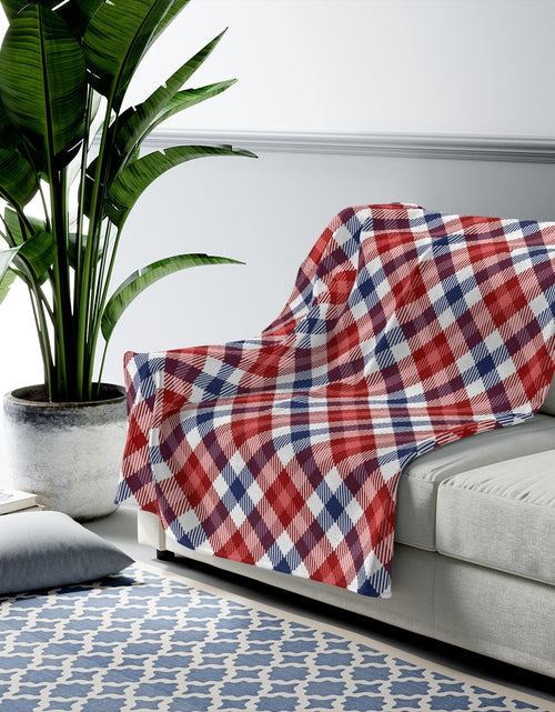 Load image into Gallery viewer, Red and Blue Plaid Plush Blanket Throw
