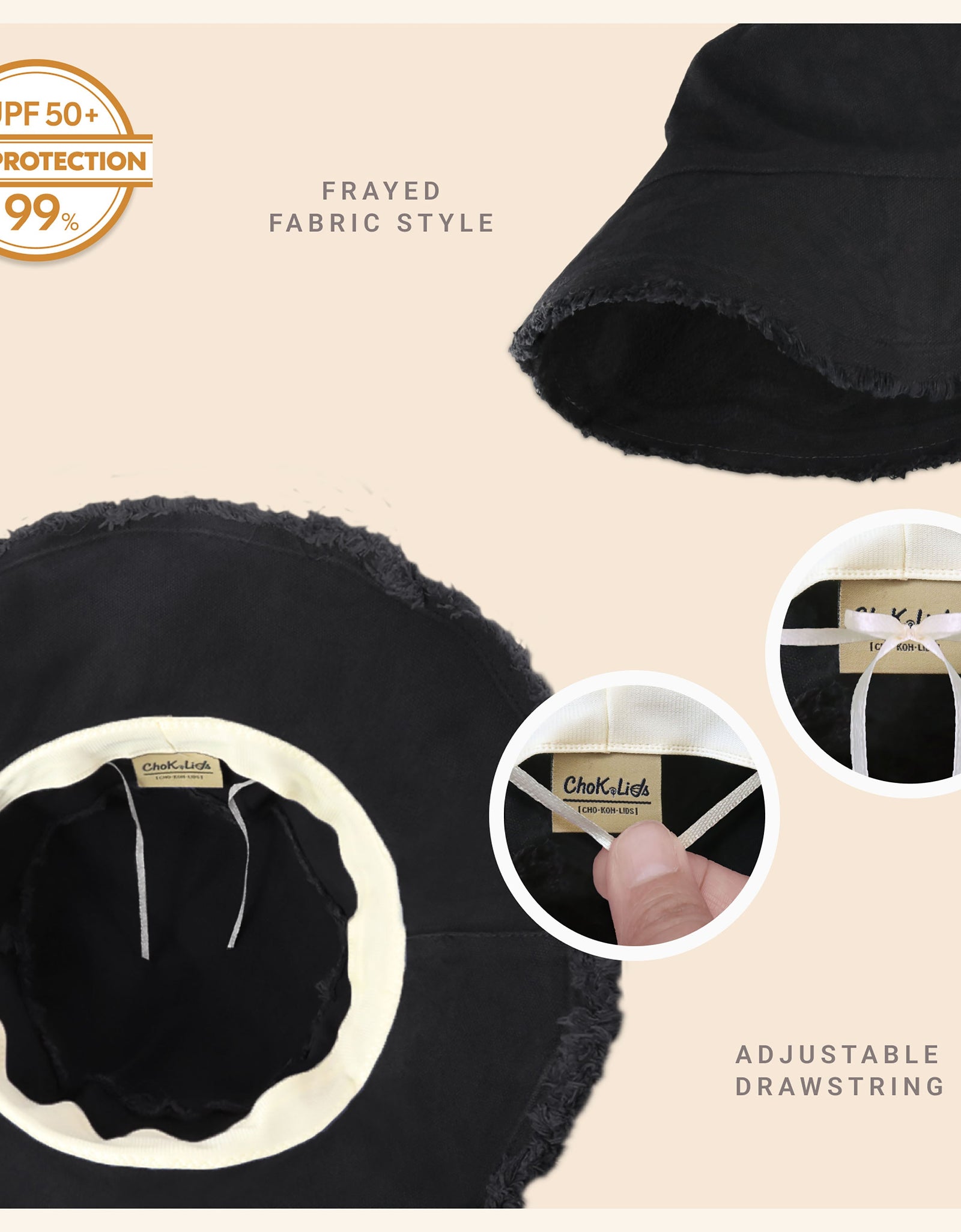 Wide Brim Frayed Bucket Hat