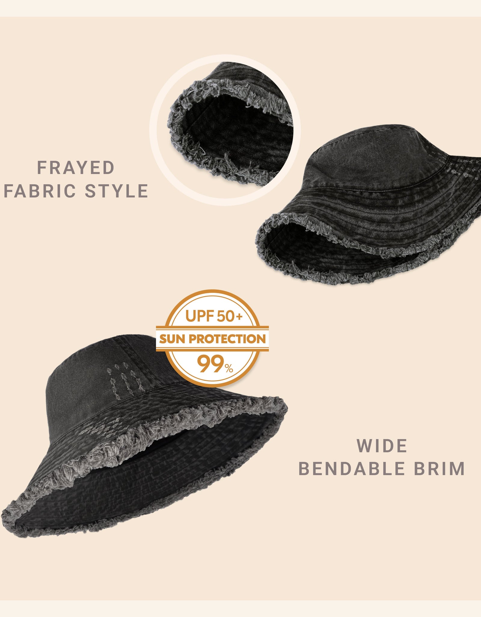 Wide Brim Frayed Bucket Hat