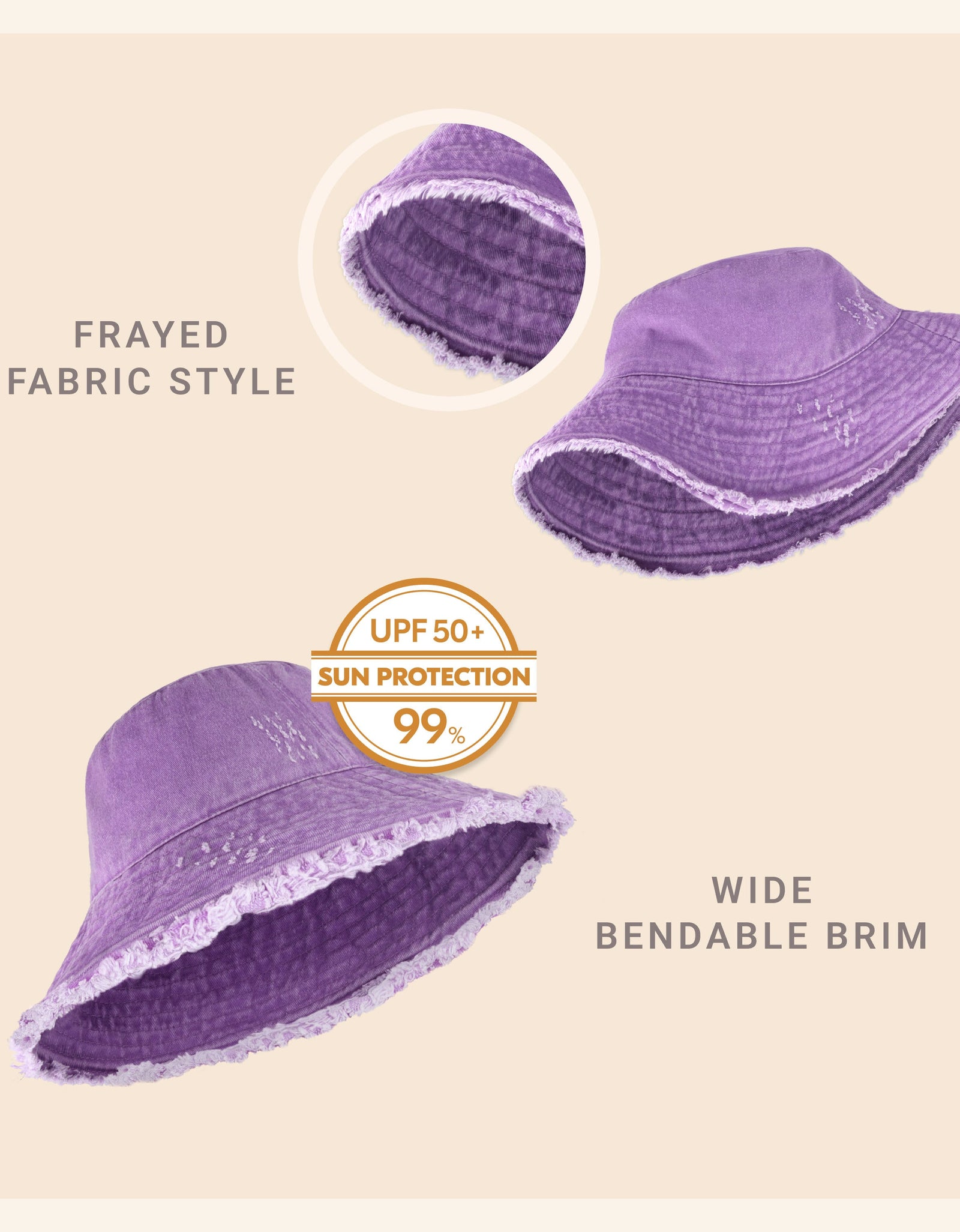 Wide Brim Frayed Bucket Hat