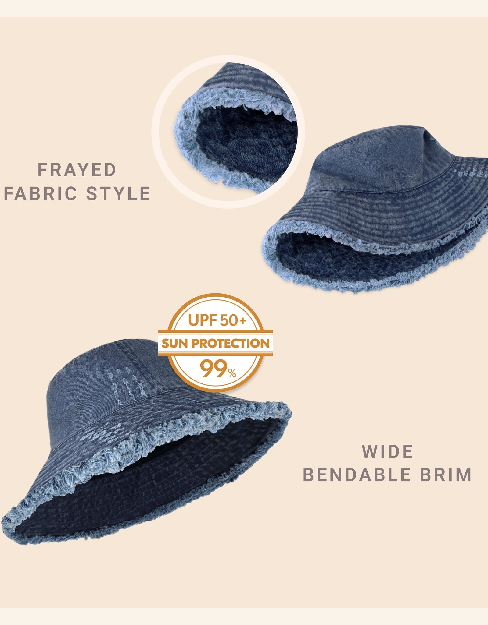 Wide Brim Frayed Bucket Hat